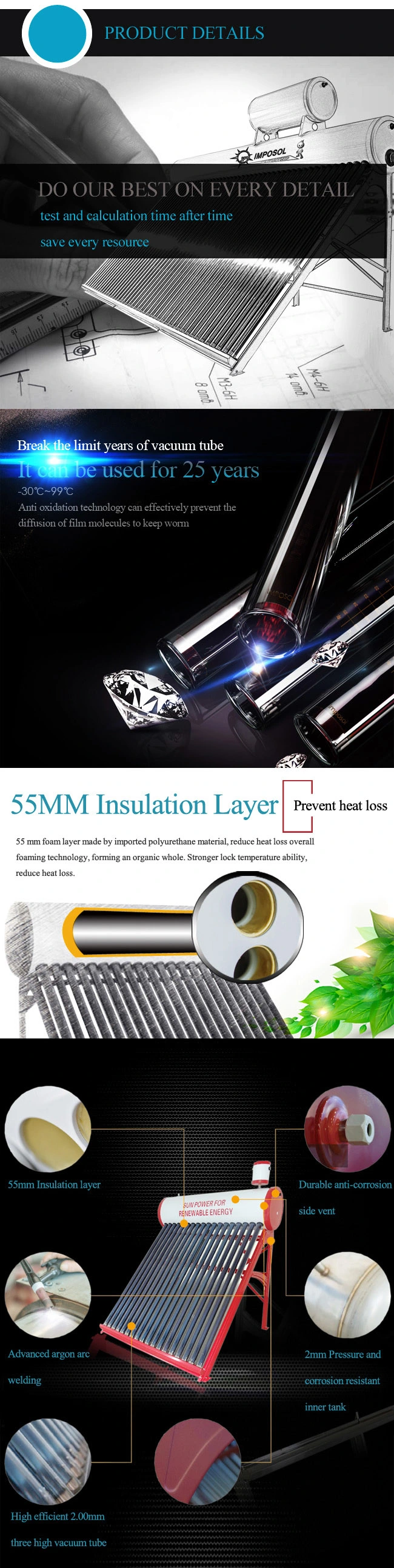 All Glass Vacuum Tube Heat Pipe Solar Collector