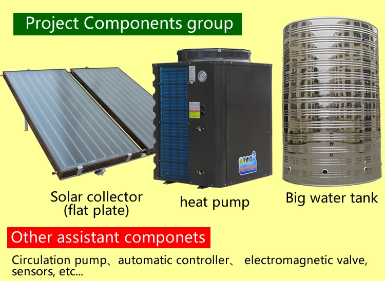 Solar Thermal and Air Source Heat Pump Hybrid Water Heater Heating System for Hospital, School
